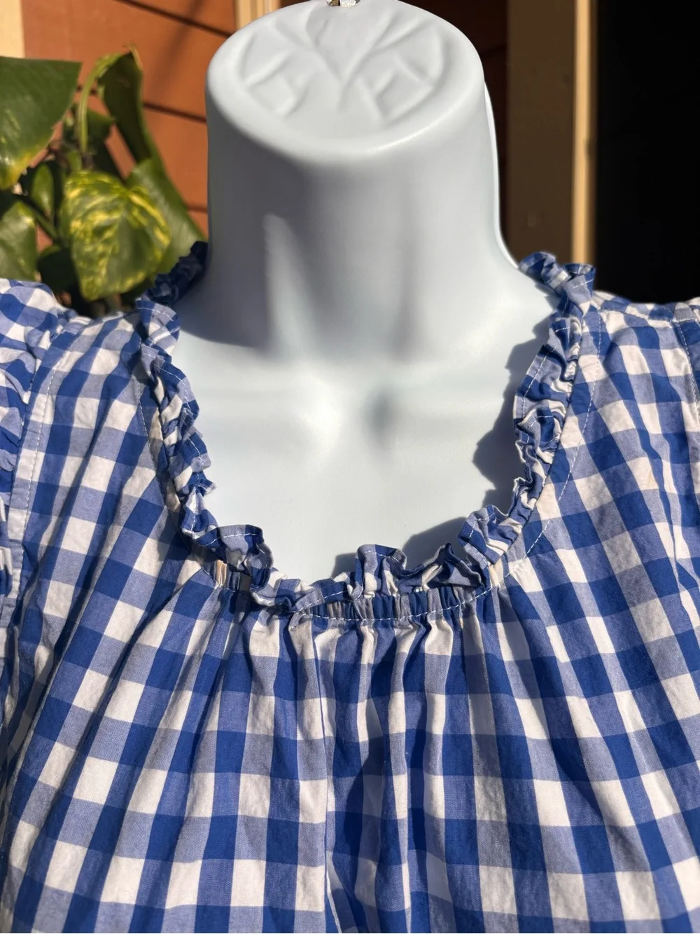 J.Crew Blue & White Gingham Tiered Midi Dress